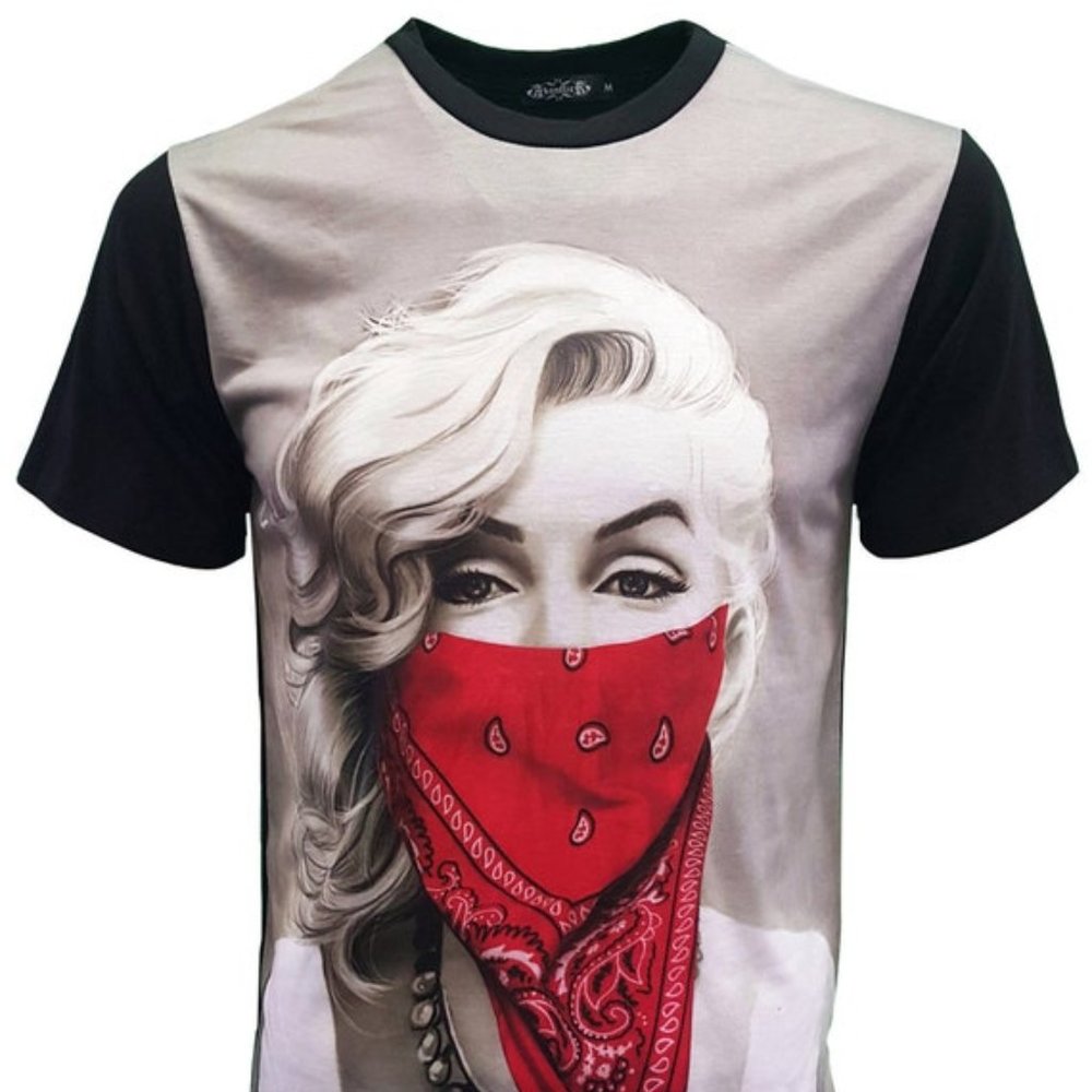 Black Short Sleeve Tee with Red Bandana Graphic